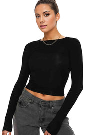 Trendsi Black / S Pre- Order Round Neck Long-Sleeve Top