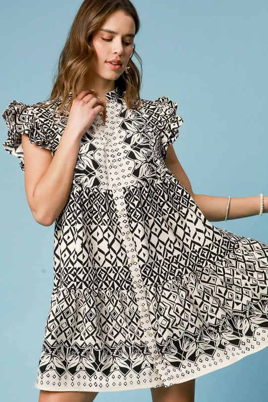Trendsi Black / S Umgee Full Size Mixed Print Mini Dress Plus Size