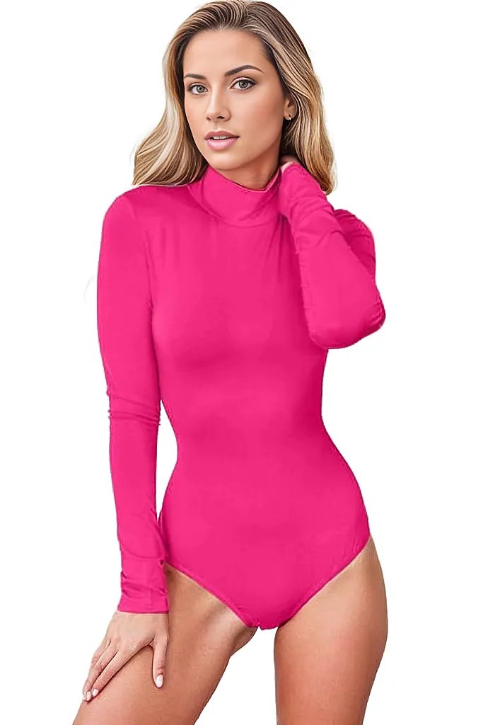 Bodysuits Hot Pink / S Basic Bae Full Size Mock Neck Long Sleeve Bodysuit