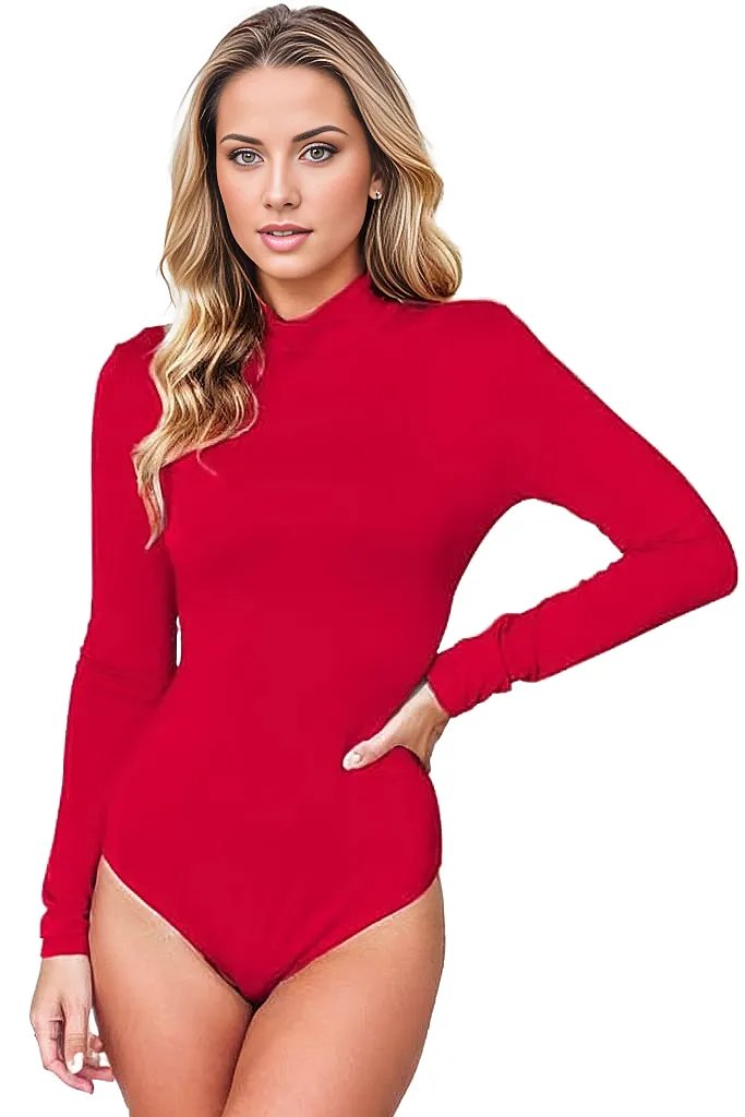 Bodysuits Red / S Basic Bae Full Size Mock Neck Long Sleeve Bodysuit