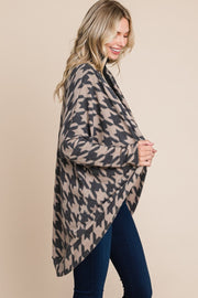 Trendsi BOMBOM Houndstooth Open Front Cocoon Knit Cardigan