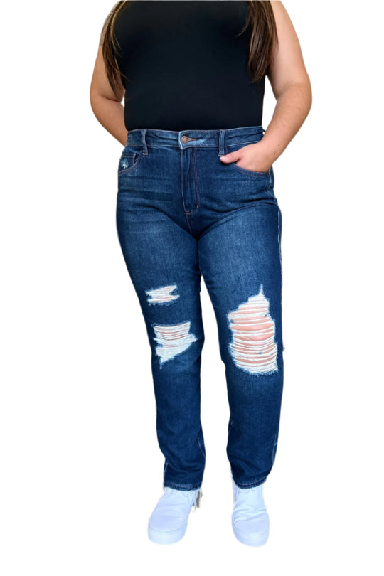 Trendsi Bottoms/Jeans Dark / 0/24 Judy Blue High Waist Rigid Magic Heavy Destroy Straight Jeans