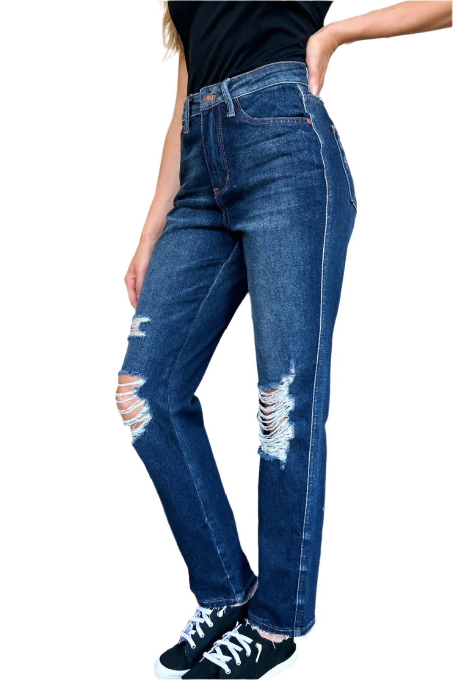 Trendsi Bottoms/Jeans Judy Blue High Waist Rigid Magic Heavy Destroy Straight Jeans