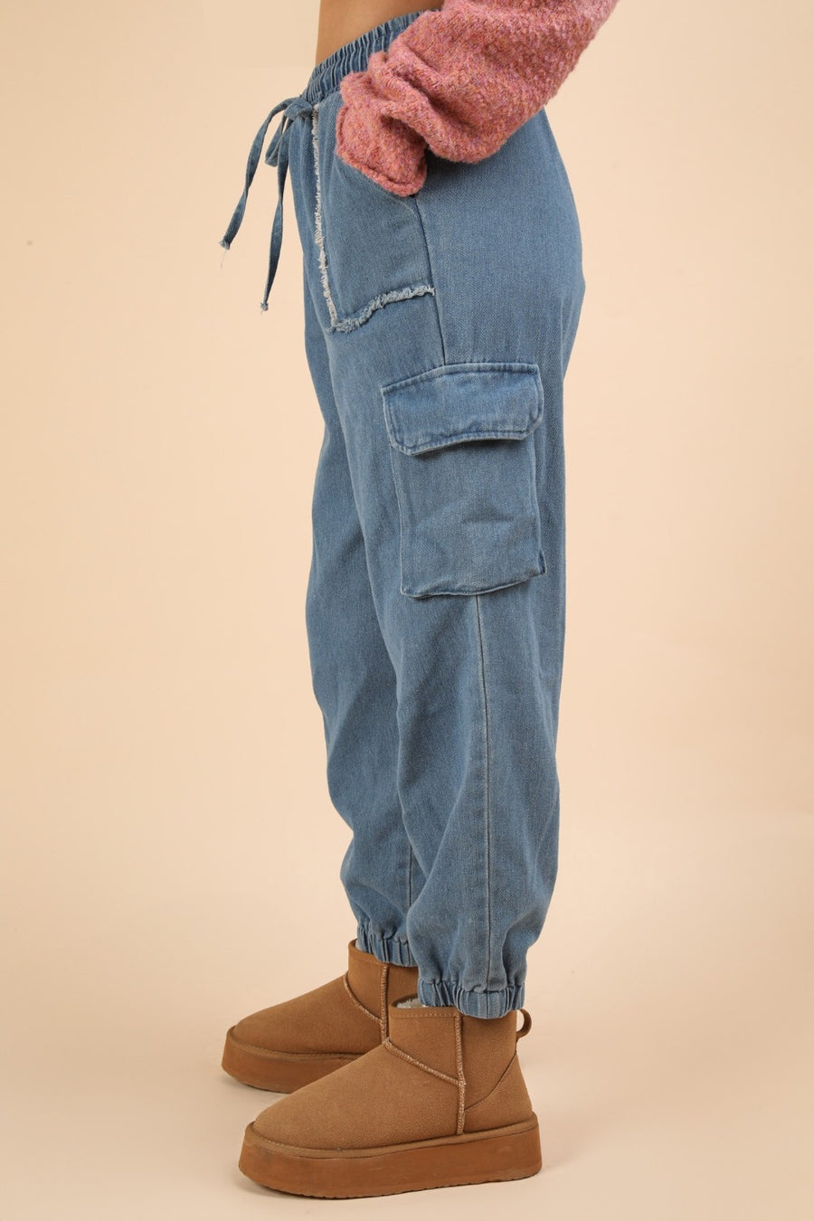 Trendsi Bottoms/Jeans VERY J Washed Drawstring Jogger Cargo Jeans