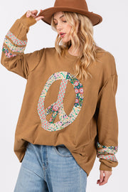 Trendsi Bronze / S SAGE + FIG Peace Applique Patch Long Sleeve Top