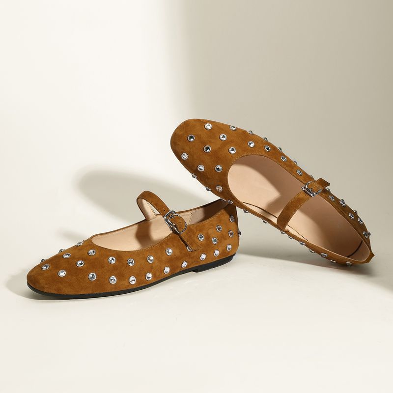 Trendsi Brown / 35(US4) Round Toe Flats Slip-Ons