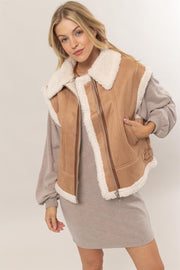 Trendsi Brown / S HYFVE Fur-Contrast Zip Up Suede Vest