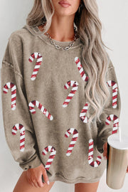 Pre-Order Sequin Candy Cane Round Neck Sweatshirt