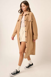 Trendsi Camel / S Mittoshop Button Up Drop Shoulder French Terry Longline Jacket