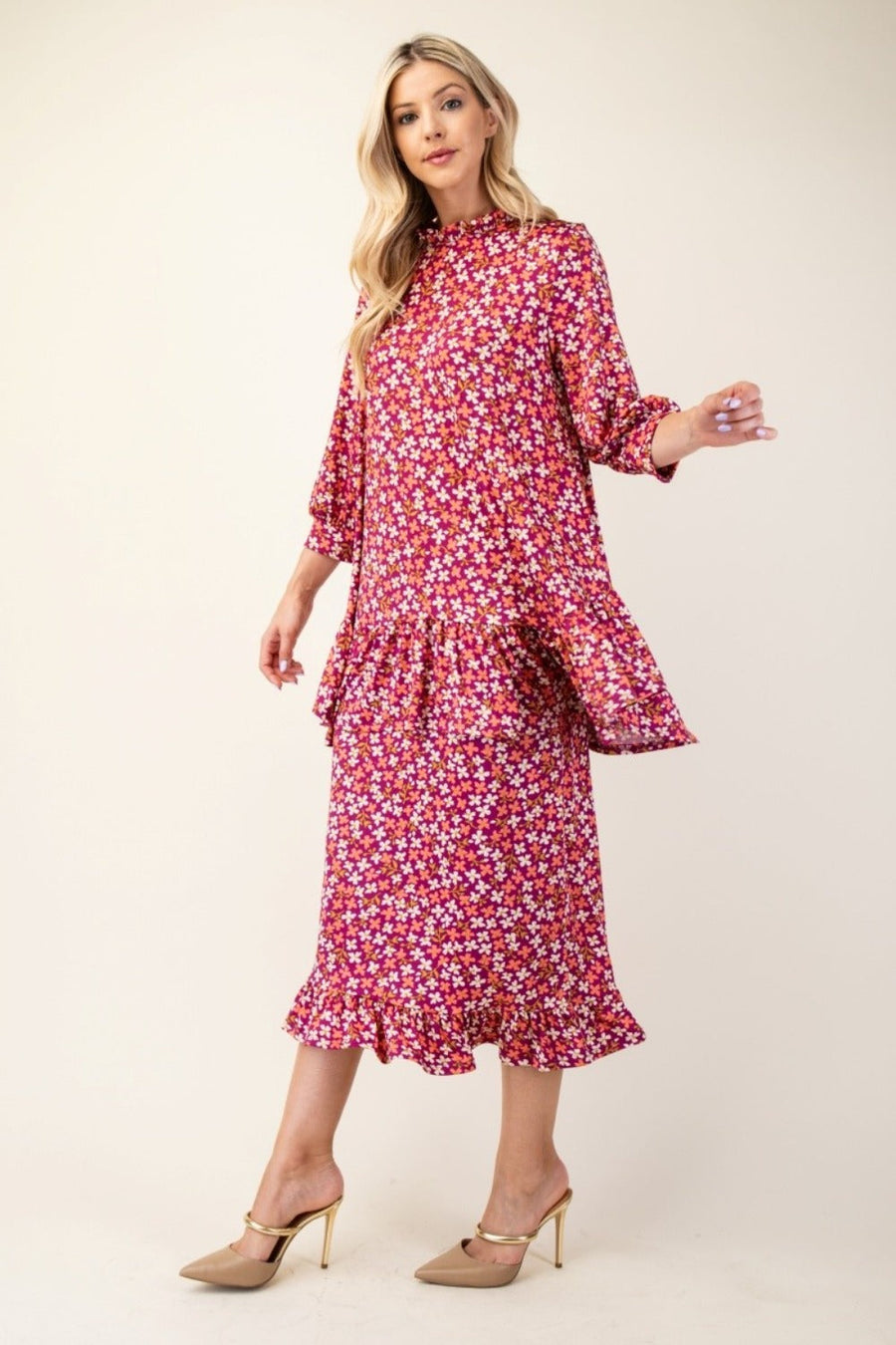 Trendsi Celeste Full Size Floral Ruffled Top and Midi Skirt Set