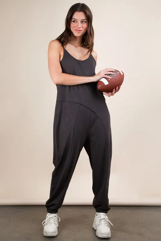 Trendsi Charcoal / S VERY J Sleeveless Knit Comfy Casual Jumpsuit