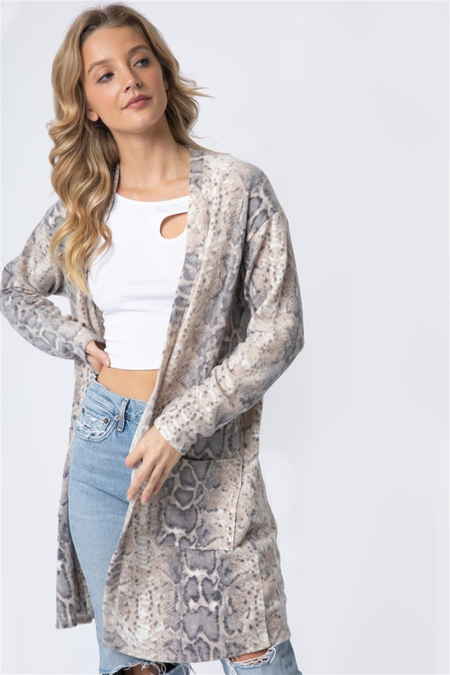 Trendsi Shirts & Tops Animal Print Flannel Open Front Longline Cardigan