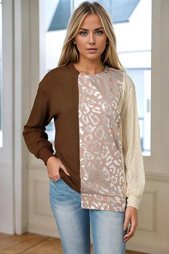 Pre-Order Leopard Round Neck Long Sleeve Blouse