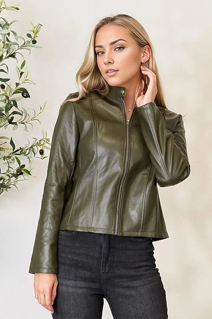 Trendsi Coats & Jackets Army Green / S Mock Neck Zip Up Jacket