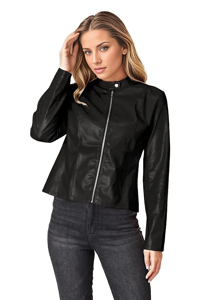 Trendsi Coats & Jackets Black / S Mock Neck Zip Up Jacket