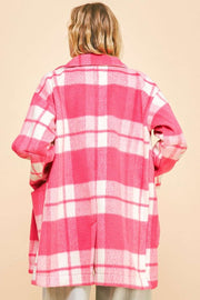 Trendsi Coats & Jackets Davi & Dani Plaid Open Front Drop Shoulder Longline Coat