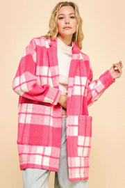 Trendsi Coats & Jackets Davi & Dani Plaid Open Front Drop Shoulder Longline Coat