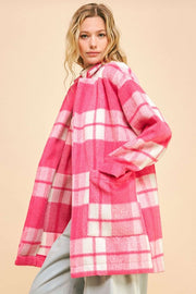 Trendsi Coats & Jackets Davi & Dani Plaid Open Front Drop Shoulder Longline Coat