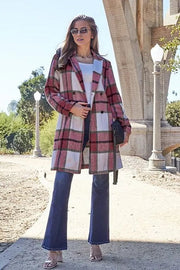 Coats & Jackets Deep Red / S Double Take Full Size Plaid Button Up Lapel Collar Coat