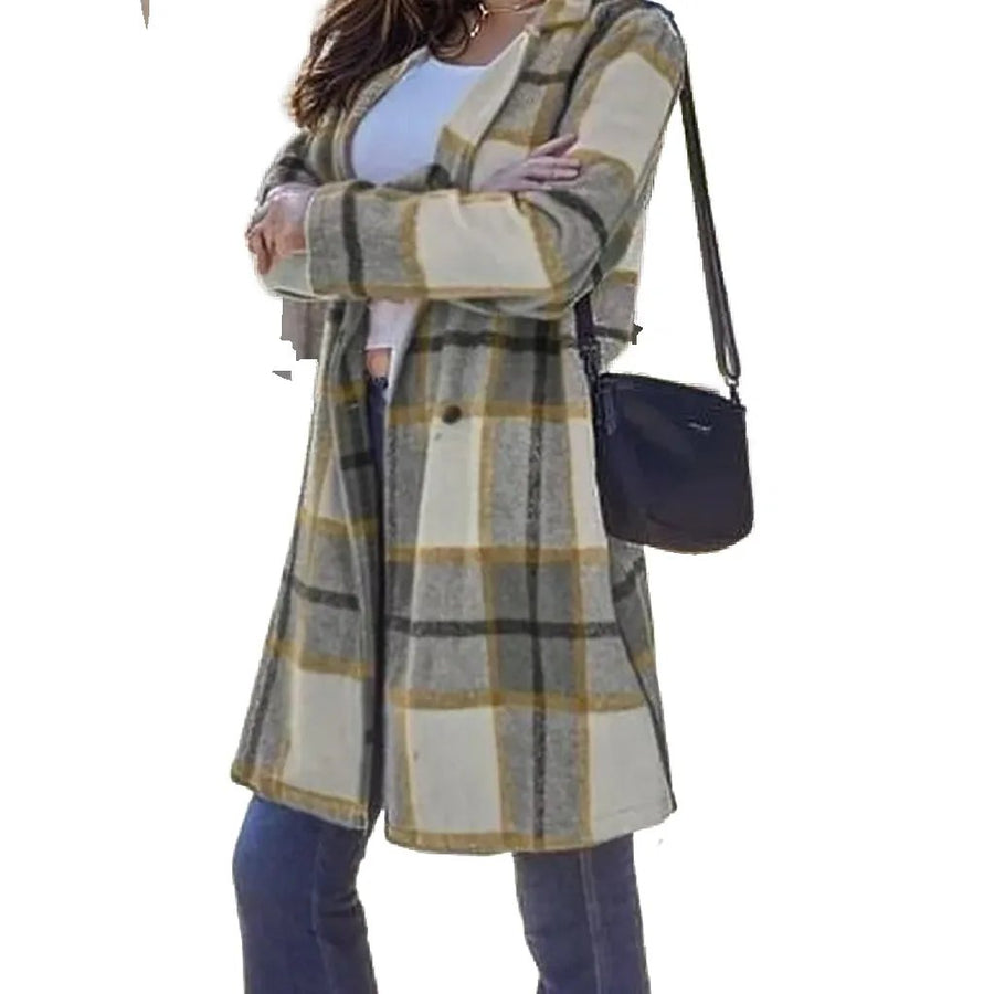 Coats & Jackets Double Take Full Size Plaid Button Up Lapel Collar Coat