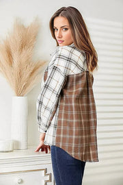 Double Take Plaid Contrast Button Up Shirt Jacket