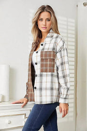 Double Take Plaid Contrast Button Up Shirt Jacket