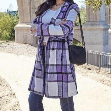 Trendsi Coats & Jackets Georgina Plaid Button Up Lapel Collar Coat