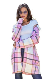 Coats & Jackets Double Take Full Size Plaid Button Up Lapel Collar Coat