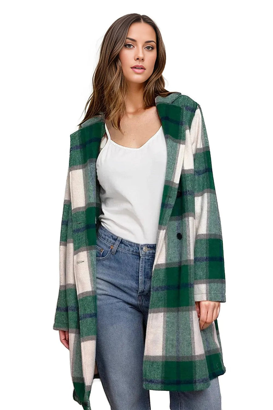 Coats & Jackets Green / 3XL Double Take Full Size Plaid Button Up Lapel Collar Coat