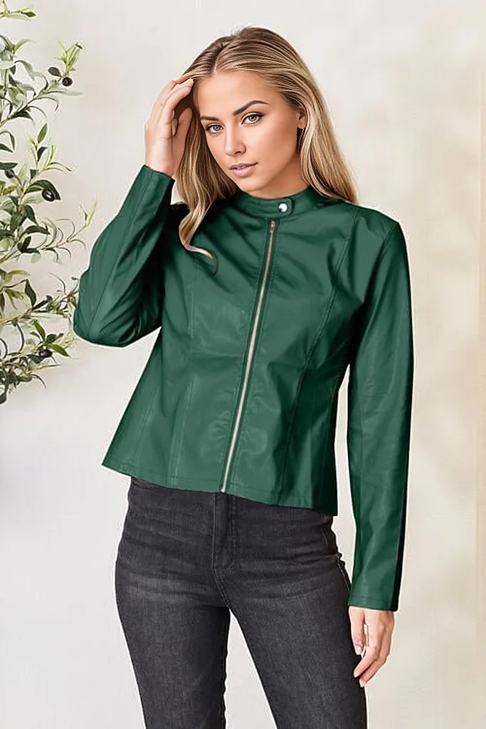 Trendsi Coats & Jackets Green / S Mock Neck Zip Up Jacket