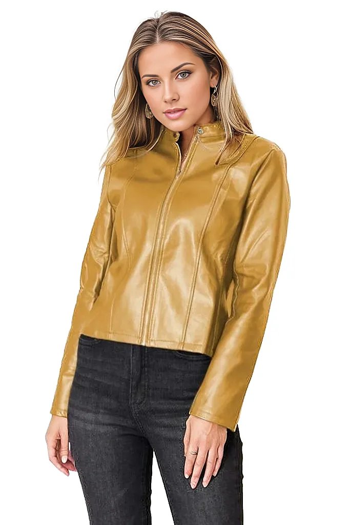 Trendsi Coats & Jackets Honey / S Mock Neck Zip Up Jacket