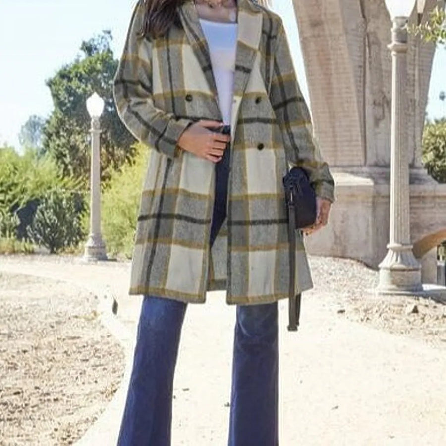 Trendsi Coats & Jackets London Plaid / S Georgina Plaid Button Up Lapel Collar Coat