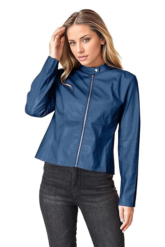 Trendsi Coats & Jackets Peacock  Blue / S Mock Neck Zip Up Jacket