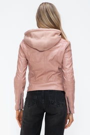 Trendsi Coats & Jackets Snobbish Faux Leather Zip Up Drawstring Hooded Jacket