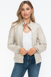 Trendsi Coats & Jackets Snobbish PU Leather Biker Jacket with Side Zip Pockets