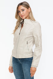 Trendsi Coats & Jackets Snobbish PU Leather Biker Jacket with Side Zip Pockets