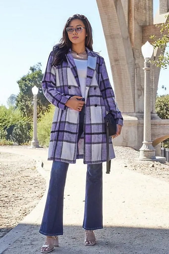 Trendsi Coats & Jackets Violet / S Georgina Plaid Button Up Lapel Collar Coat