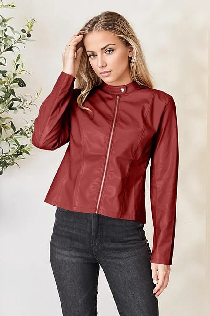 Trendsi Coats & Jackets Wine / S Mock Neck Zip Up Jacket