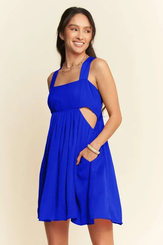 Trendsi Cobalt / S Davi & Dani Washed Satin Cutout Skirt Bandeau Mini Dress