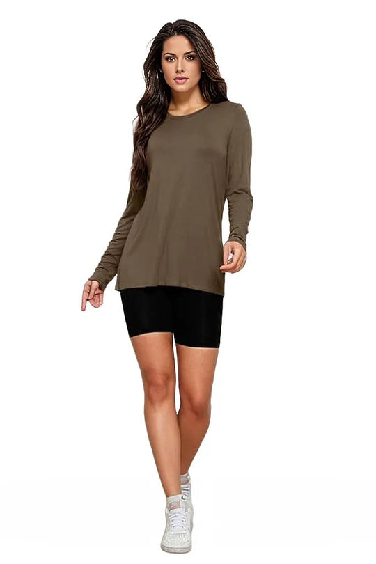 Coffee Brown / S Basic Bae Full Size Round Neck Long Sleeve Top