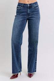 Trendsi Dark / 0(24) Judy Blue Full Size Raw Hem Mid Rise Jeans