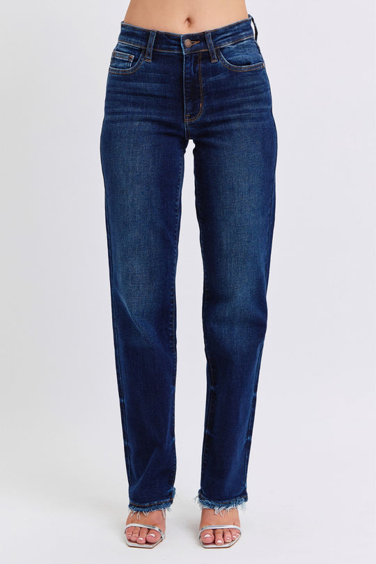 Trendsi Dark / 0(24) Judy Blue Full Size Raw Hem Straight Leg Jeans