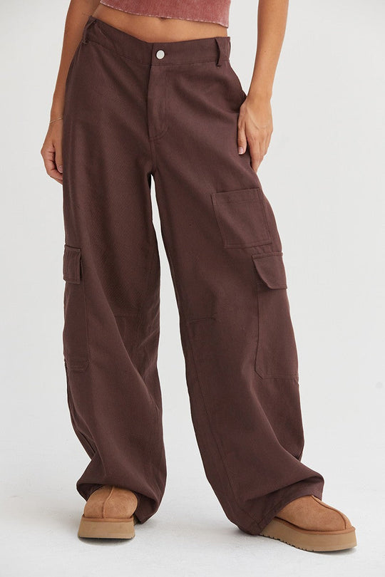 Trendsi Dark Brown / S HYFVE Elastic Waist Wide-Leg Cargo Pants