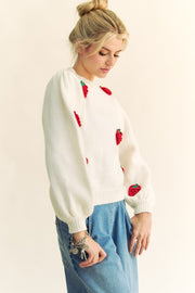 Trendsi Davi & Dani Crochet Strawberry Round Neck Sweater