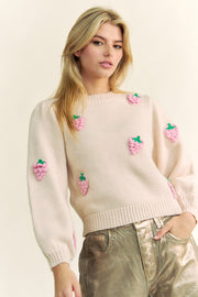 Trendsi Davi & Dani Crochet Strawberry Round Neck Sweater