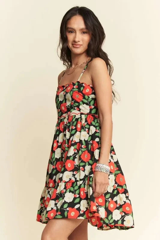 Trendsi Davi & Dani Floral Scalloped Cutout Back Mini Dress