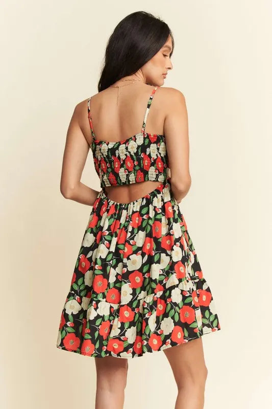 Trendsi Davi & Dani Floral Scalloped Cutout Back Mini Dress