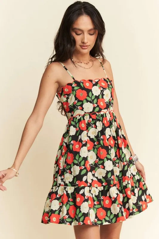 Trendsi Davi & Dani Floral Scalloped Cutout Back Mini Dress
