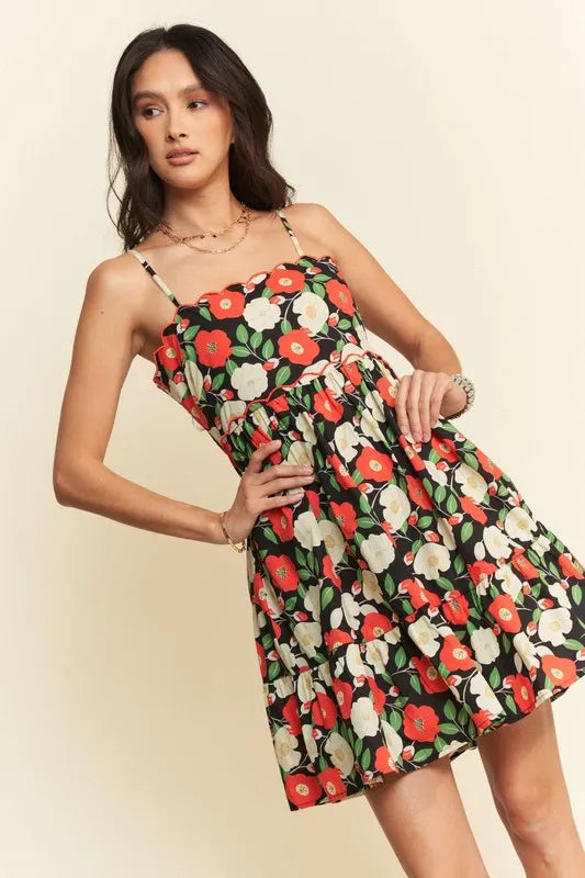 Trendsi Davi & Dani Floral Scalloped Cutout Back Mini Dress