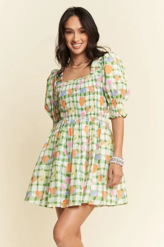 Trendsi Davi & Dani Fruits Printed Smocking Mini Dress